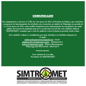 Comunicado -Suspensão de Atendimento --