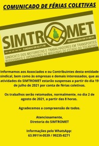 COMUNICADO - FÉRIAS COLETIVAS 07-2021-