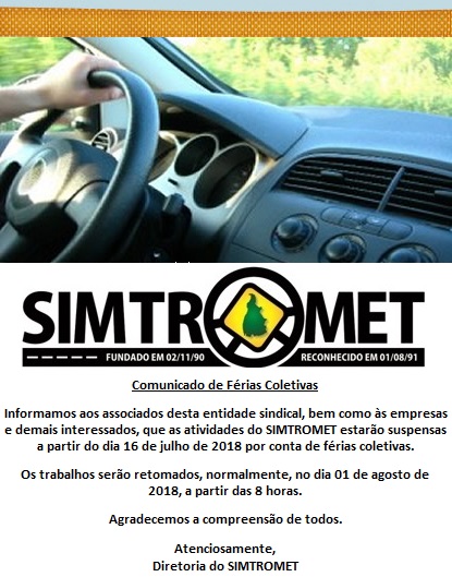 Comunicado de Férias Coletivas SIMTROMET